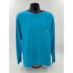 Vineyard Vines Long Sleeve T Shirt Whale Logo Blue Yellow Preppy Medium DEFECT